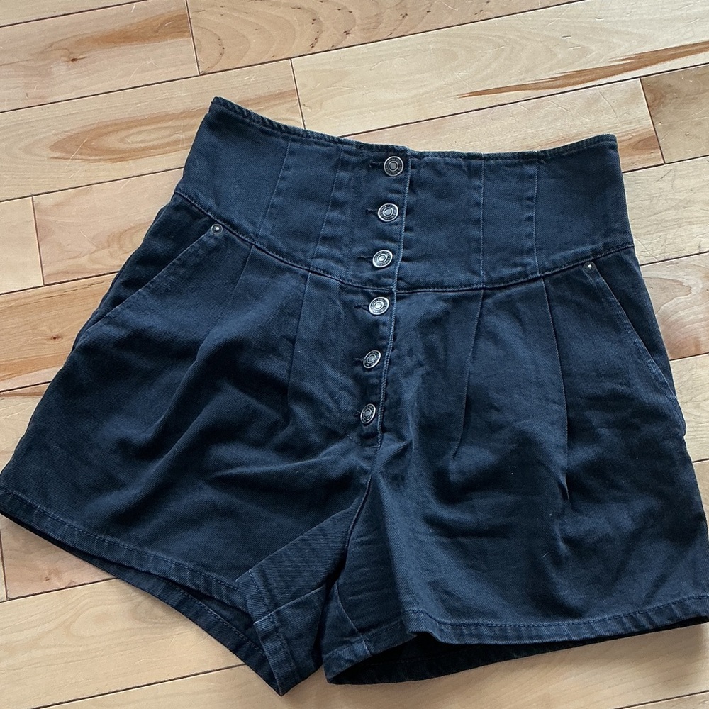 We The Free Black High-Waisted Button Shorts